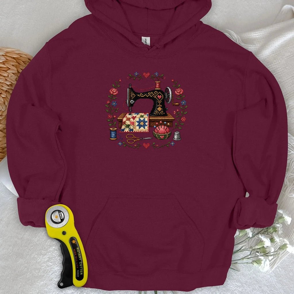 Cross-Stitched Sewing Machine Hoodie