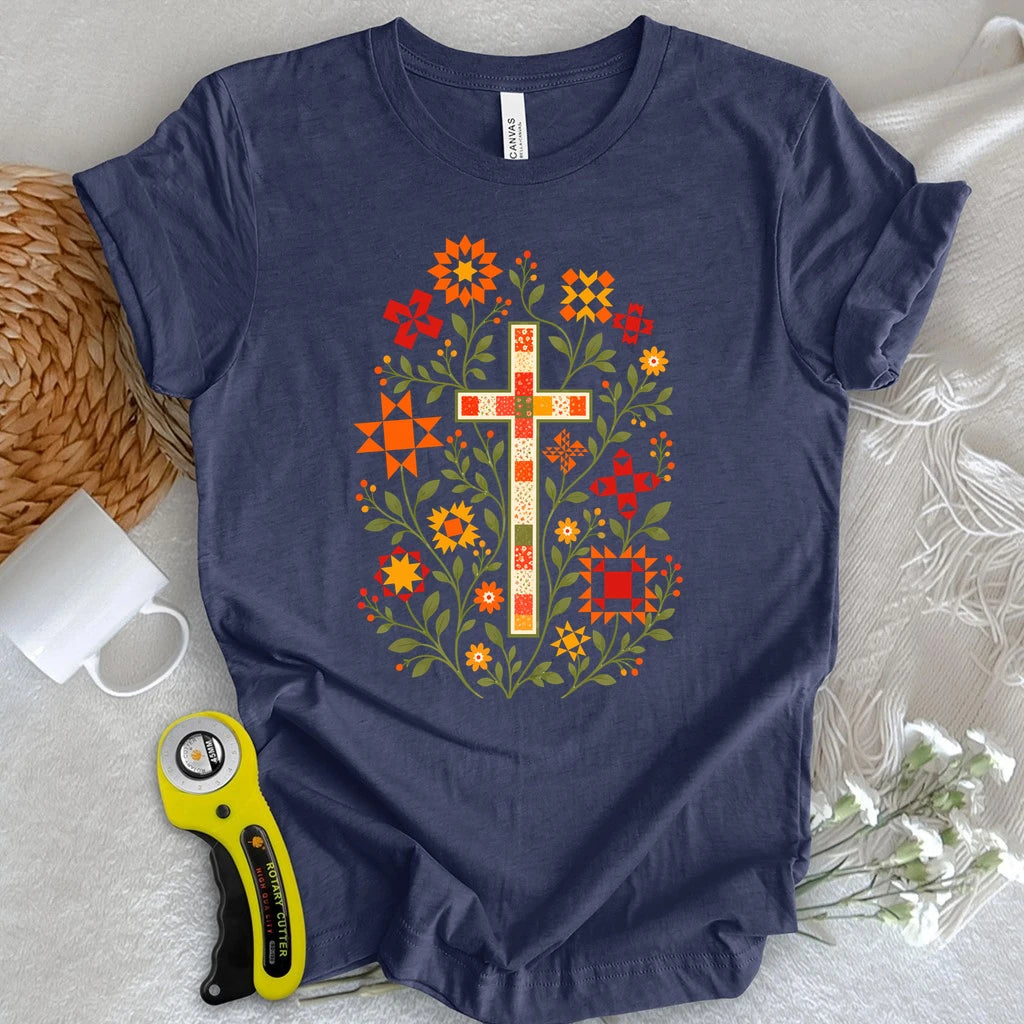 Floral Cross & Quilt Stars T-shirt
