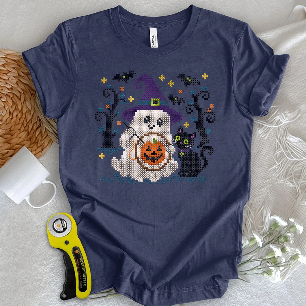 Spooky Cross Stitch Ghost T-shirt