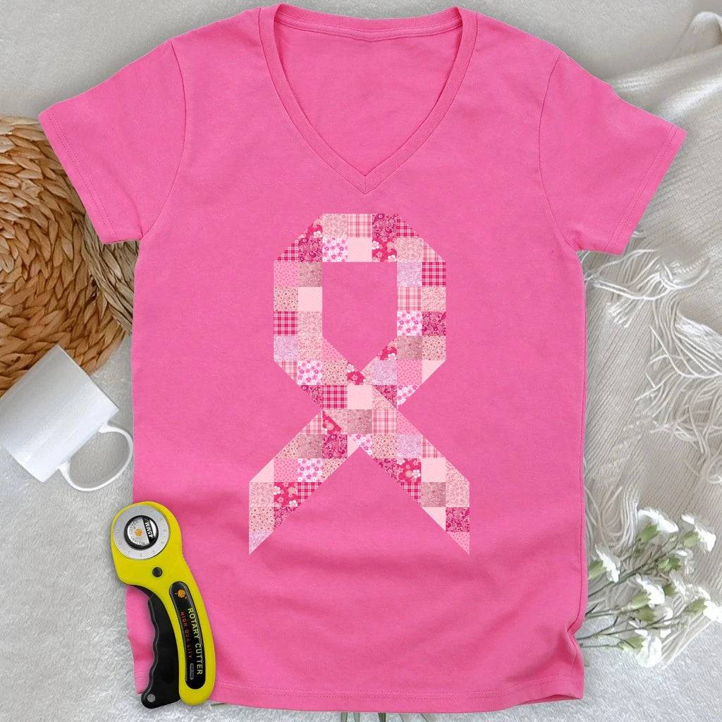 Pink Patchwork Ribbon Lady V-neck
