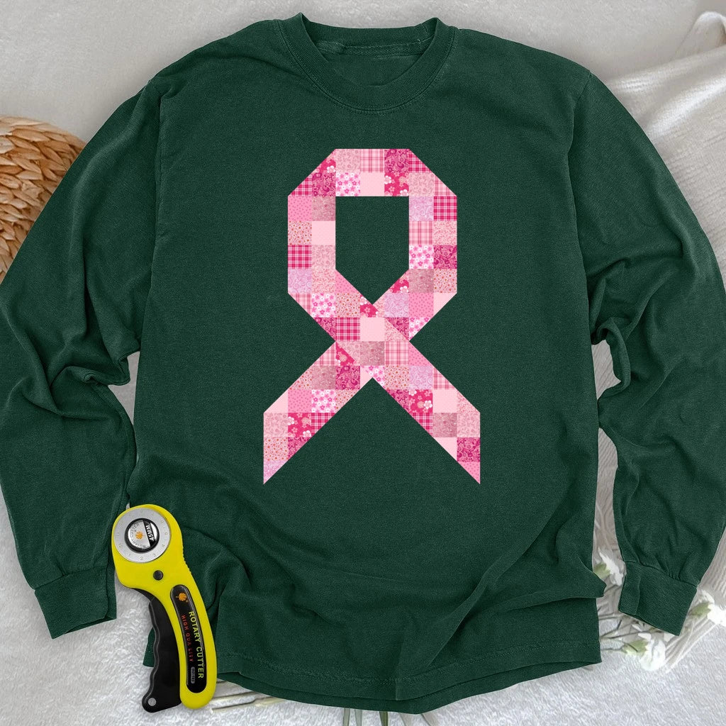 Pink Patchwork Ribbon Long Sleeve T-shirt