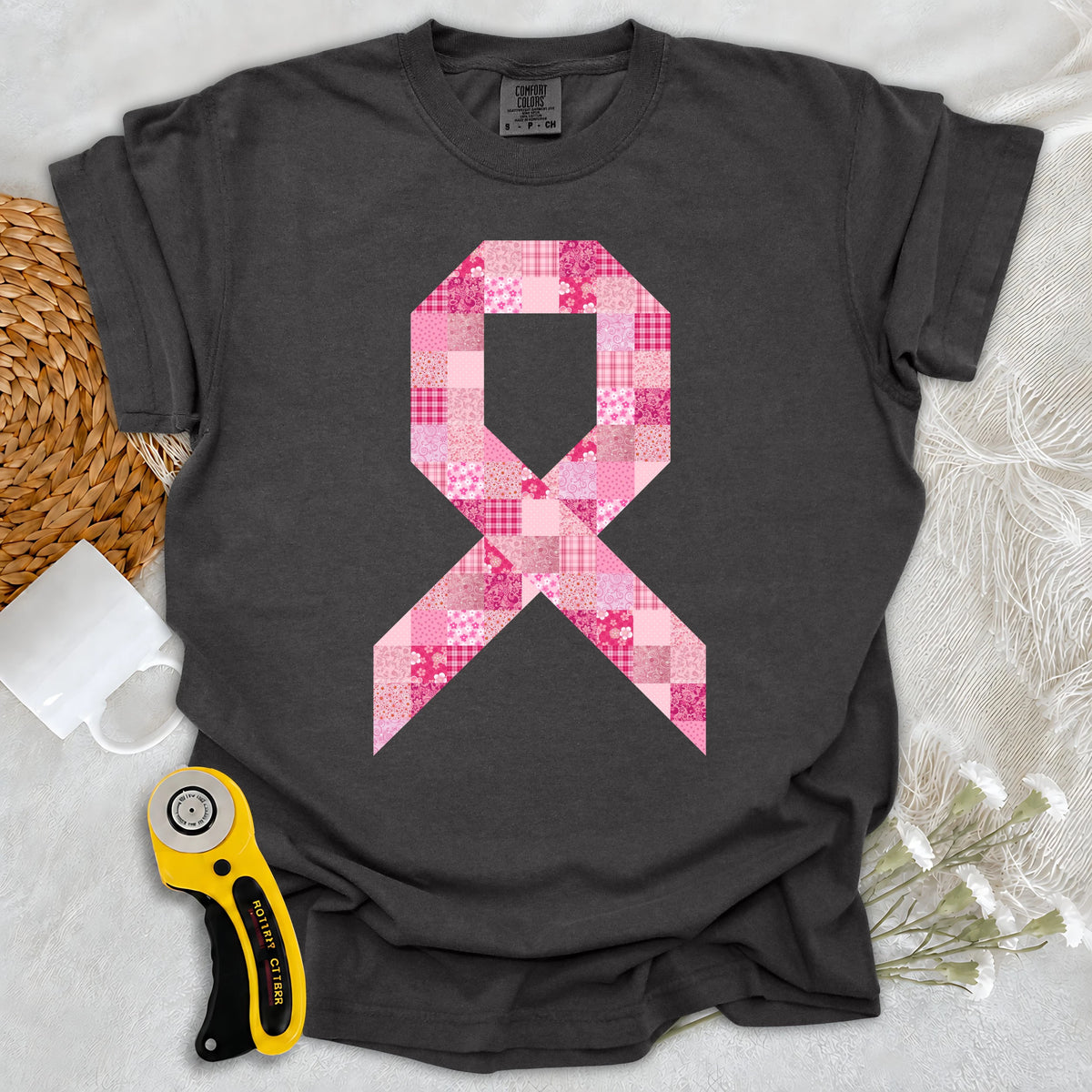 Comfort Colors Pink Patchwork Ribbon T-shirt