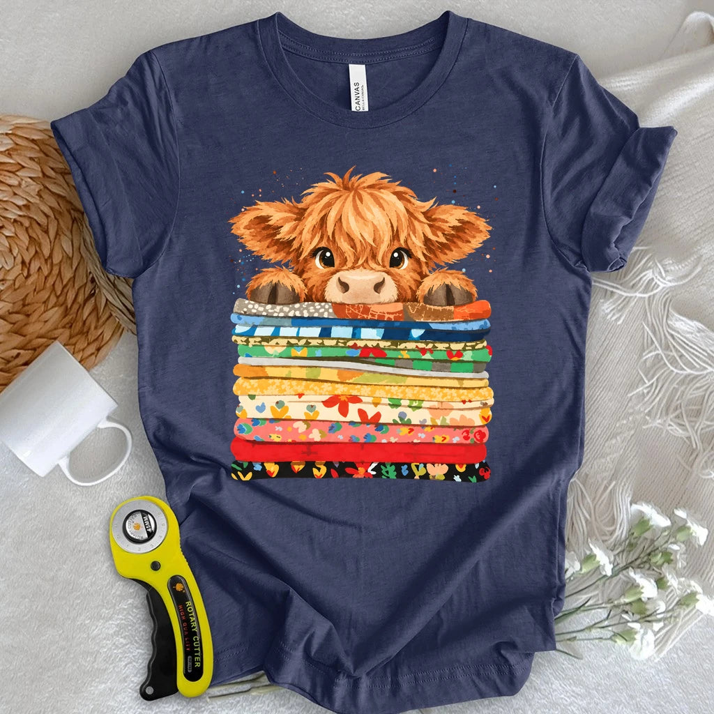 Highland Cow on a Fabric Stack T-shirt