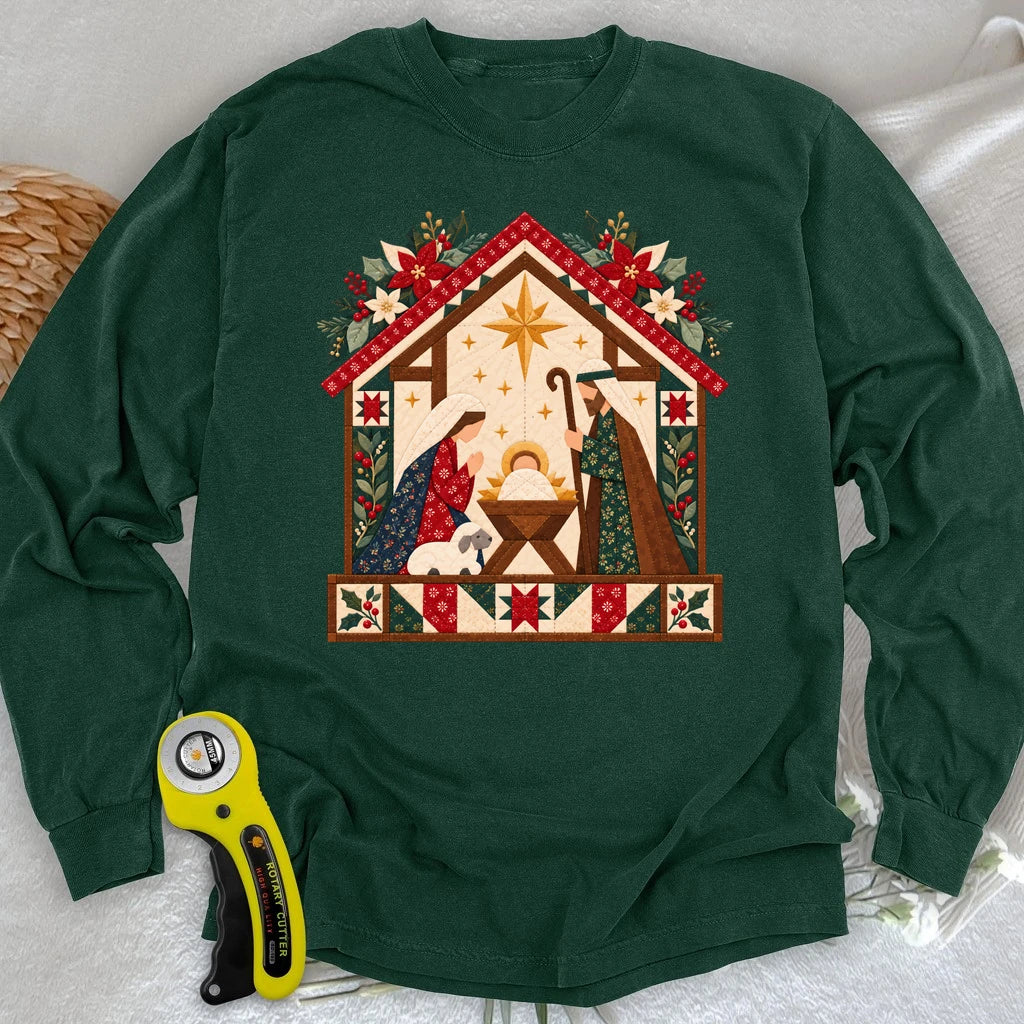 Christmas Nativity Quilt House Long Sleeve T-shirt
