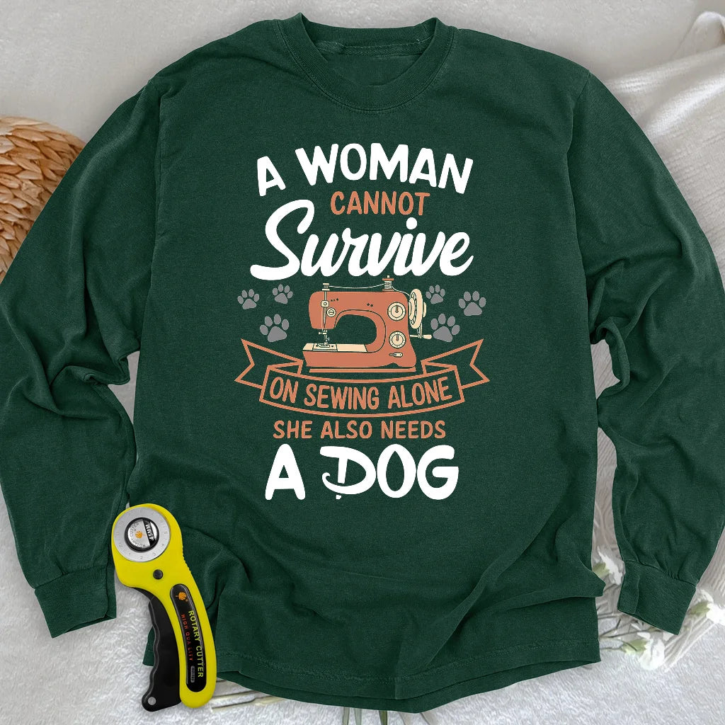T-shirt à manches longues « Je ne peux pas coudre sans mon chien »