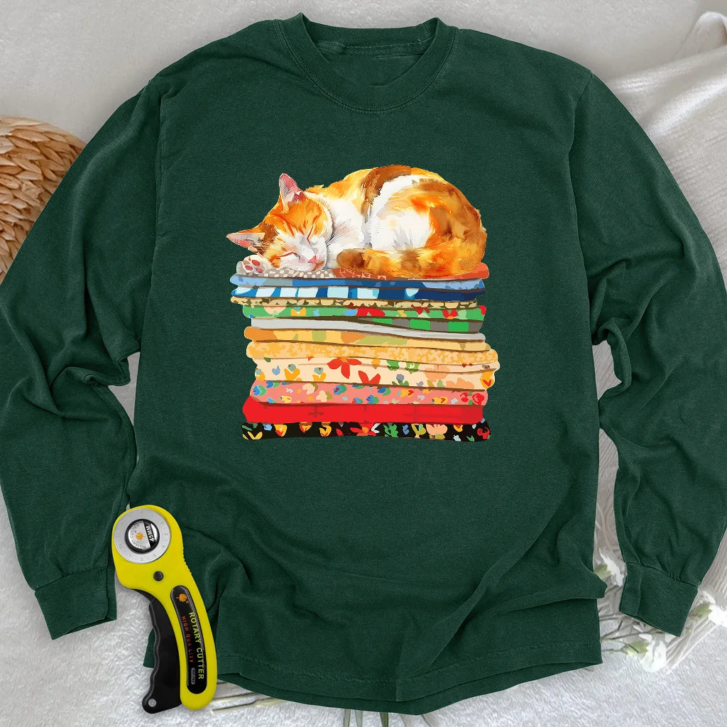 T-shirt Ă manches longues chat et tissu