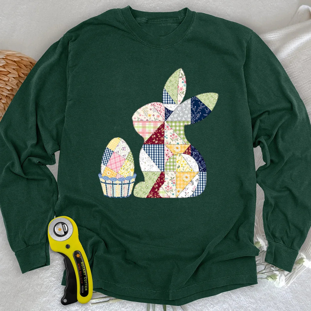 Patchwork Easter Bunny Long Sleeve T-shirt