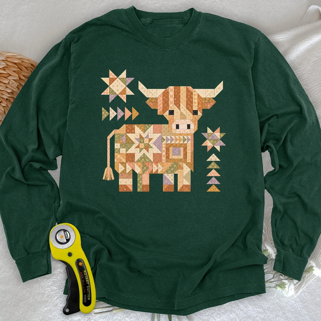Patchwork Highland Cow Long Sleeve T-shirt