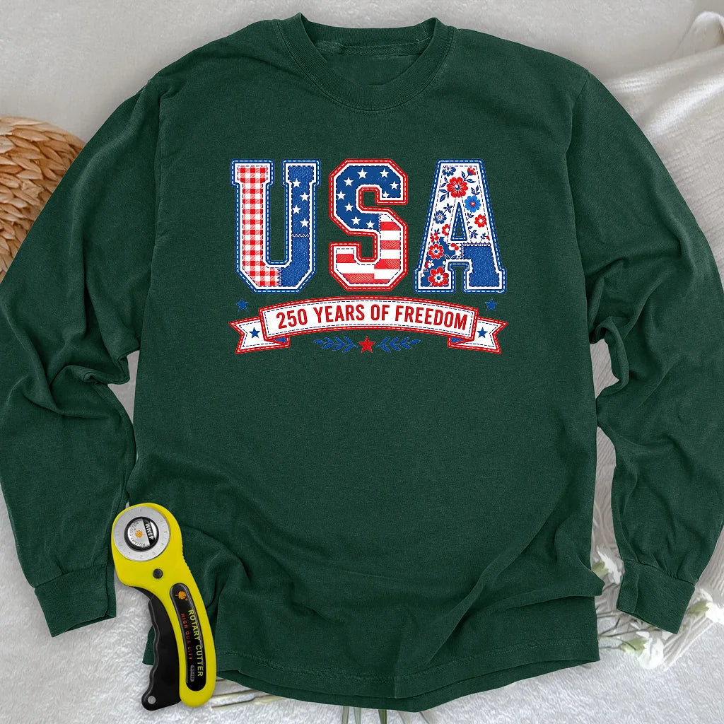 USA Patchwork Freedom Long Sleeve T-shirt