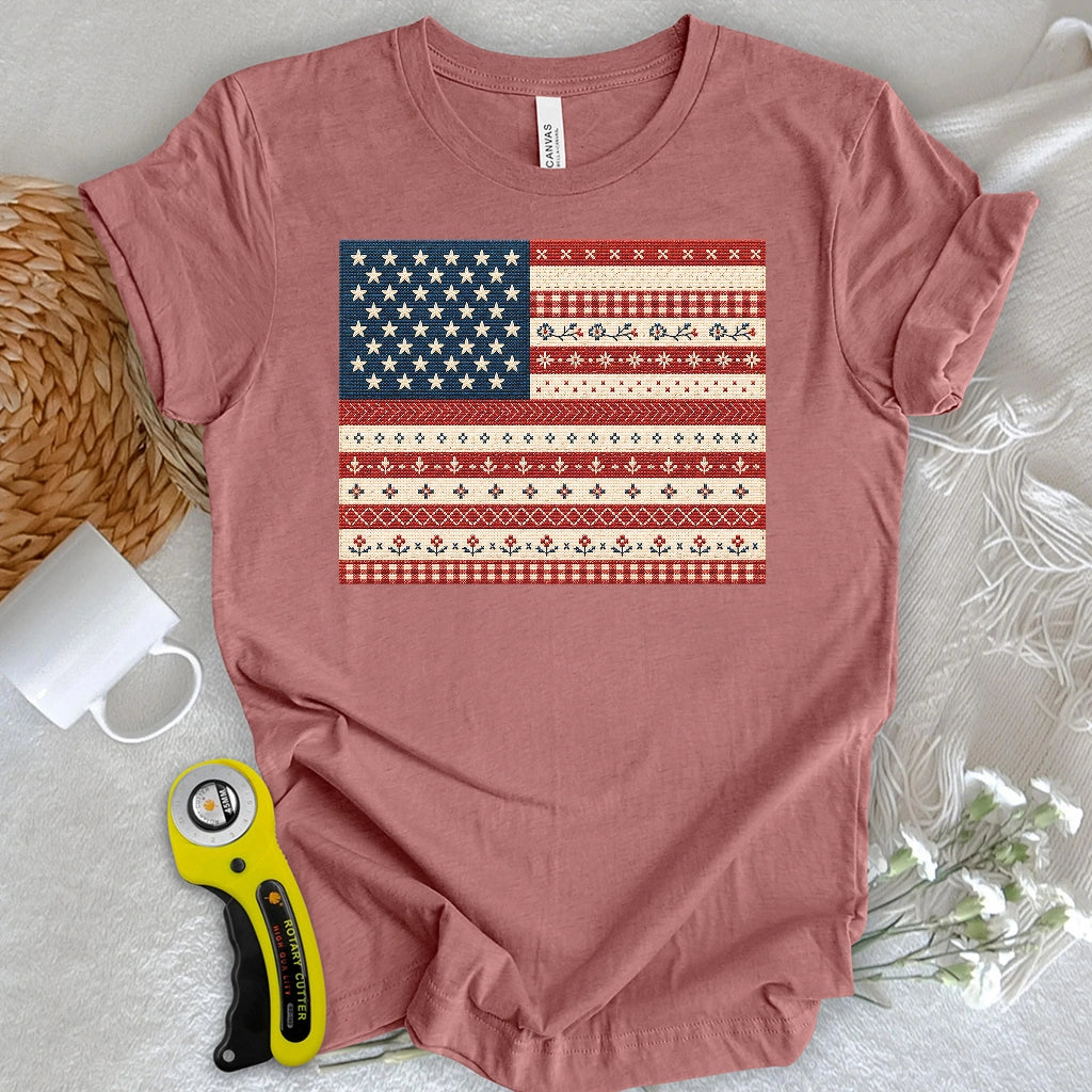 American Flag Cross-Stitch Sampler T-shirt