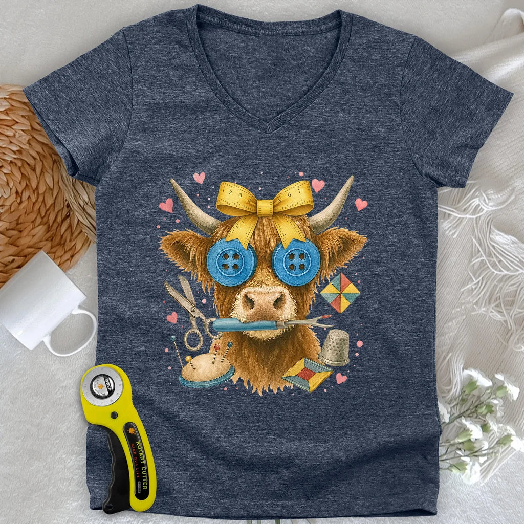 Highland Cow Lady V-neck