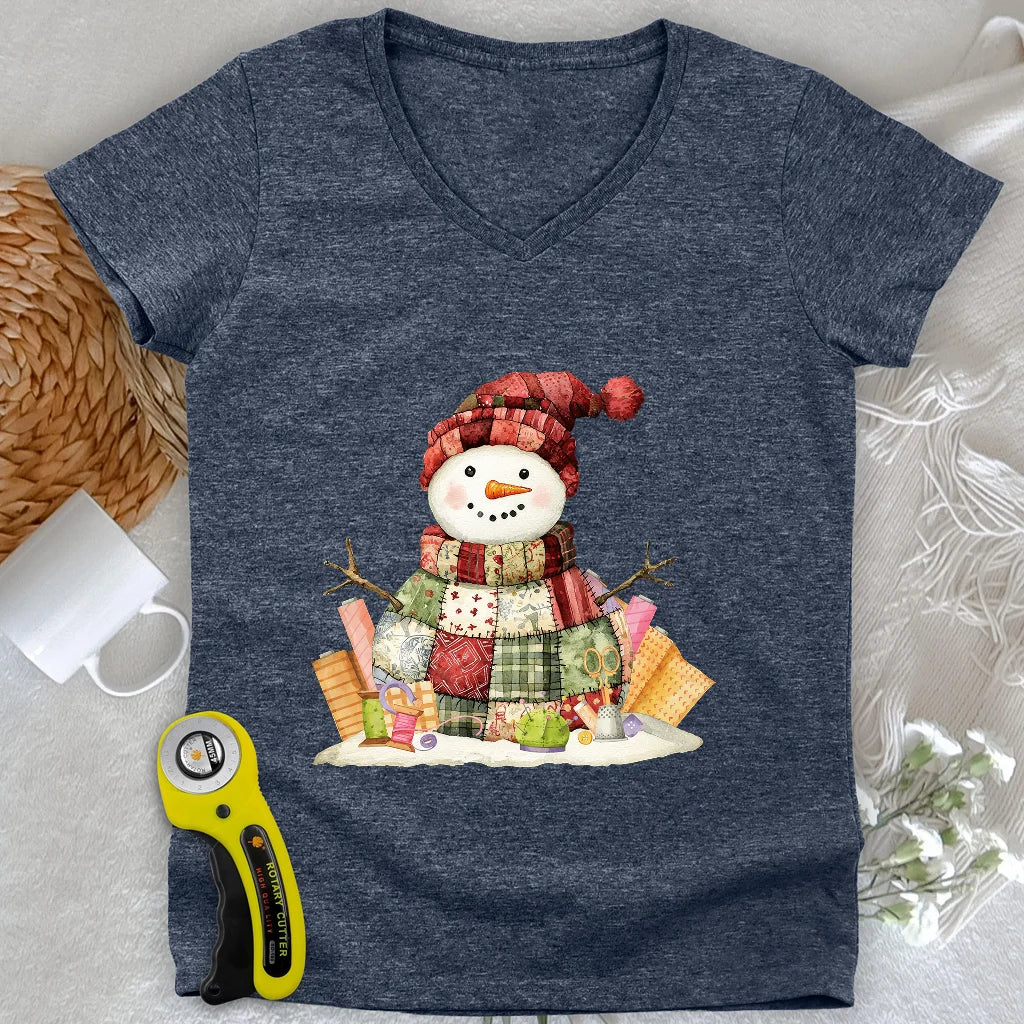 Quilting Snowman Lady V-neck