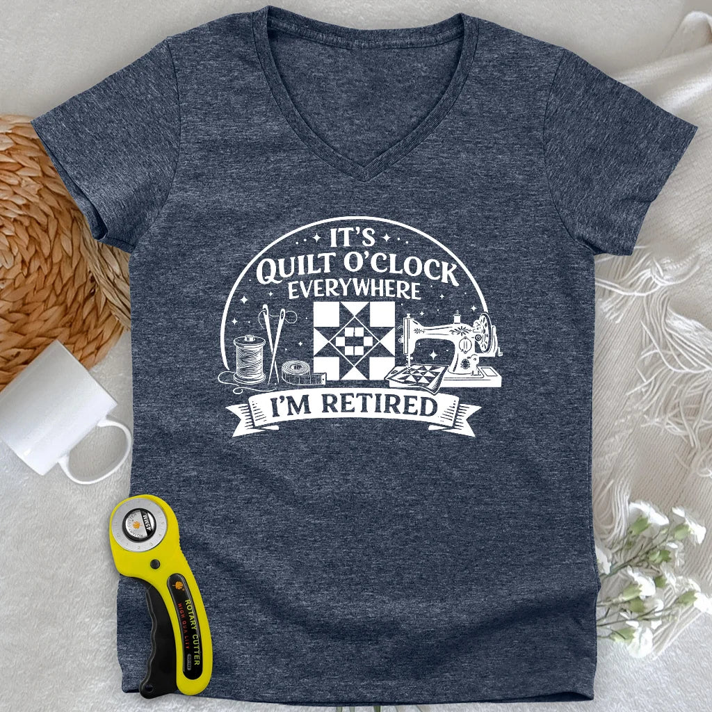 Retired Quilter Lady V-neck
