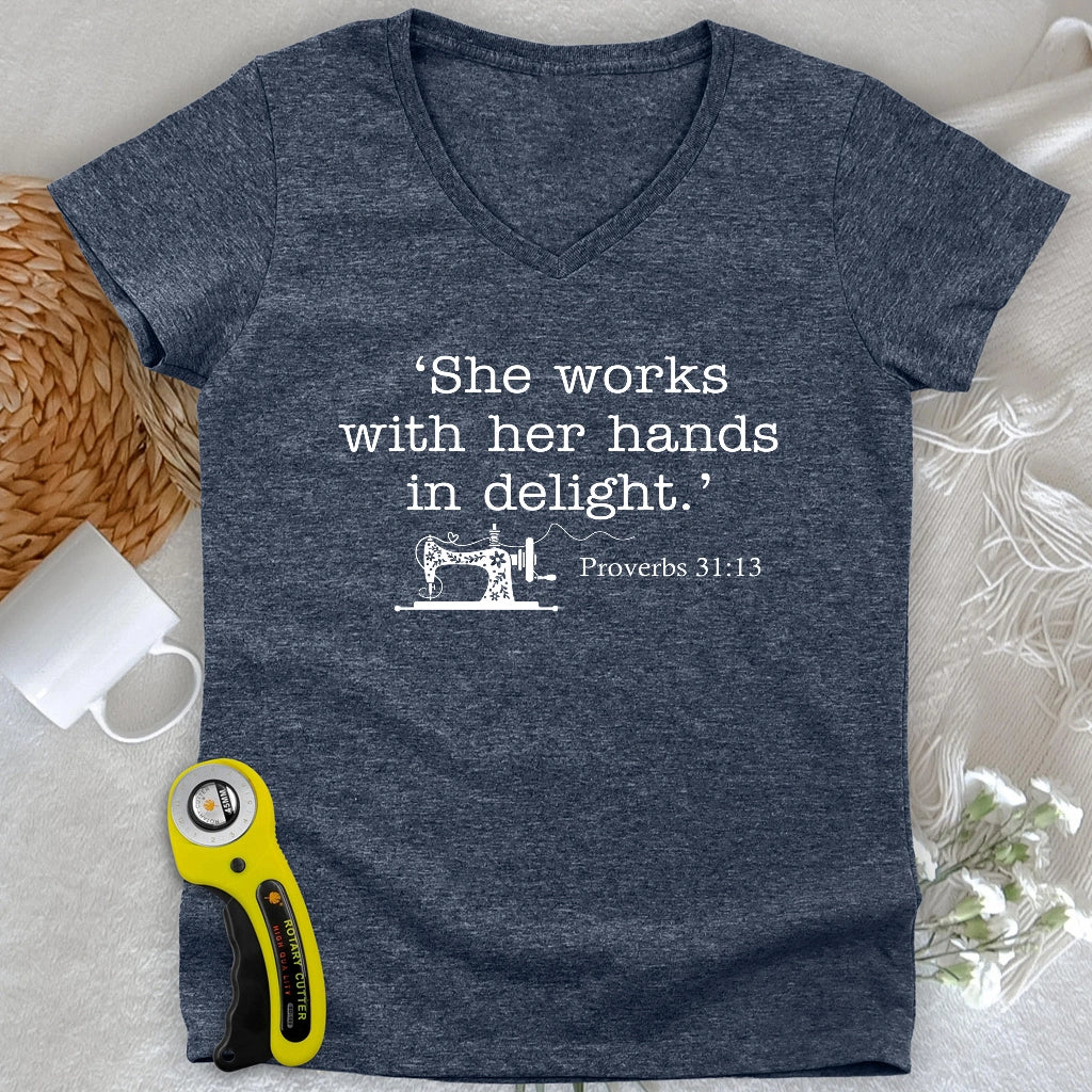 Sewing In Bible Lady V-neck