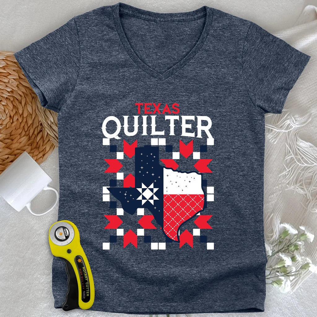 Texas Quilter Lady V-neck
