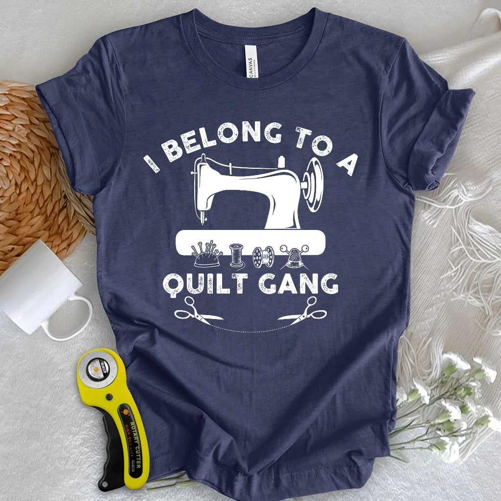 In a quilt gang T-shirt