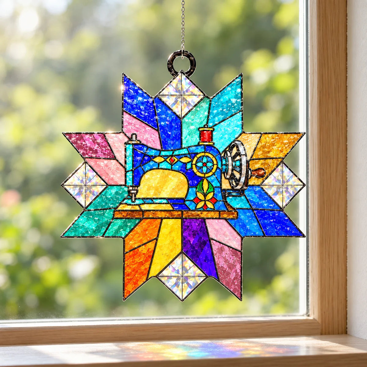 Sewing Machine Star Quilt Suncatcher