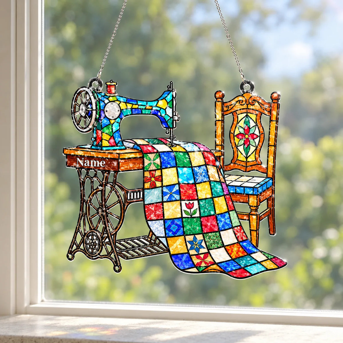Personalized Treadle Sewing Room Suncatcher