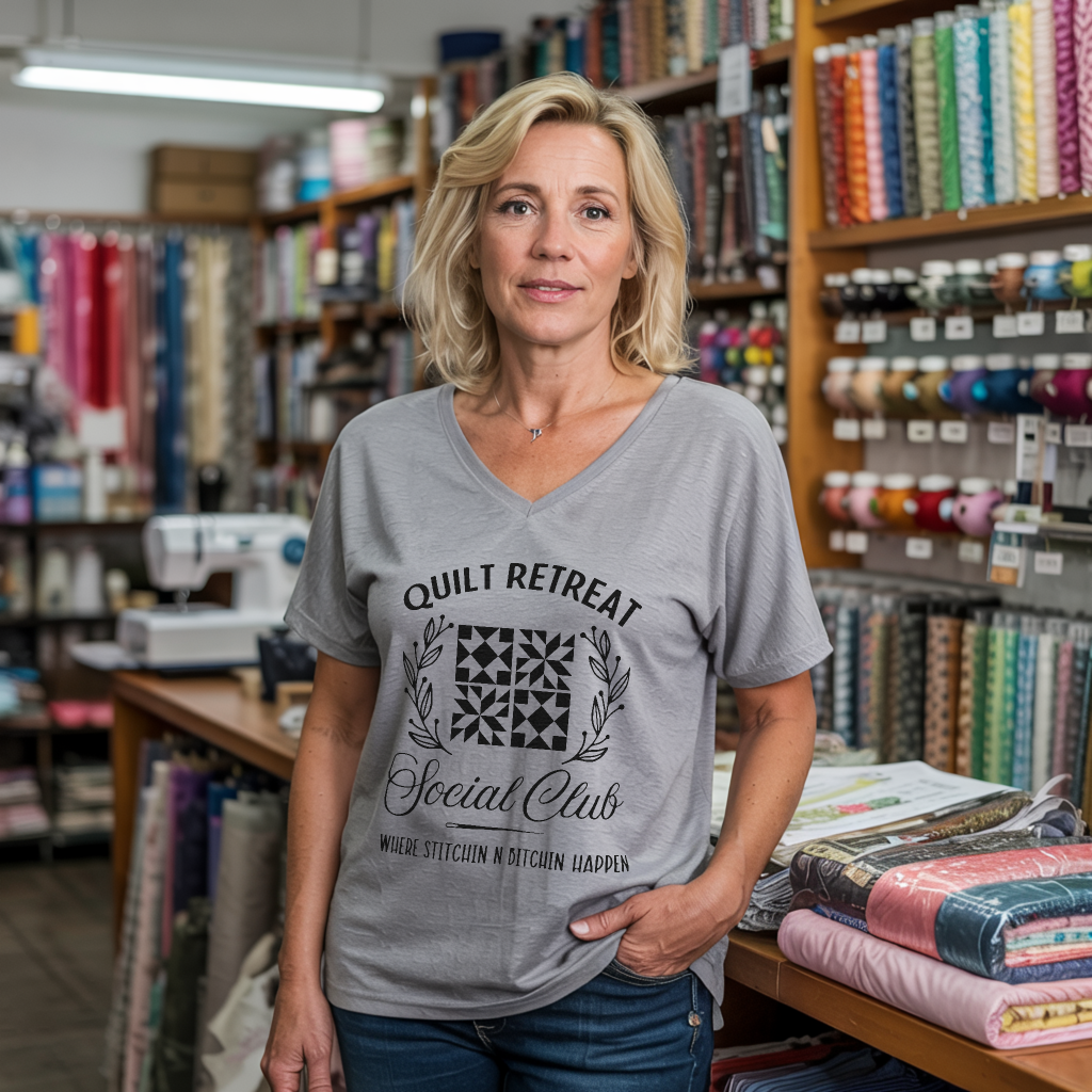 Quilt Retreat Lady V-neck