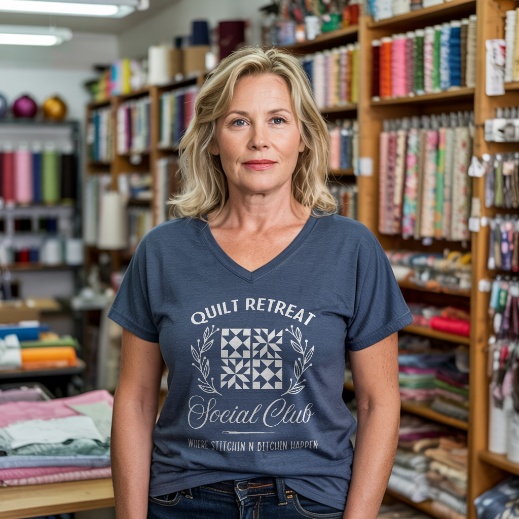 Quilt Retreat Lady V-neck