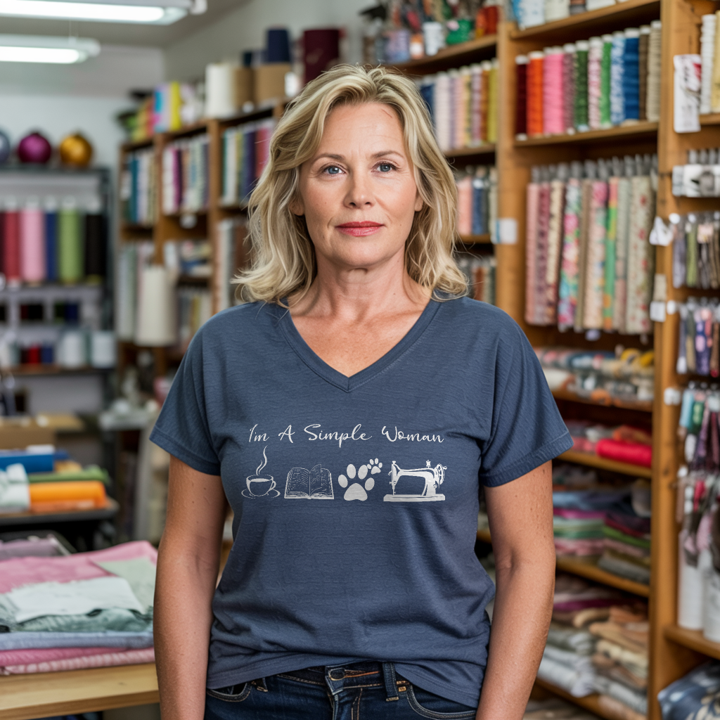 Sewing Woman Lady V-neck