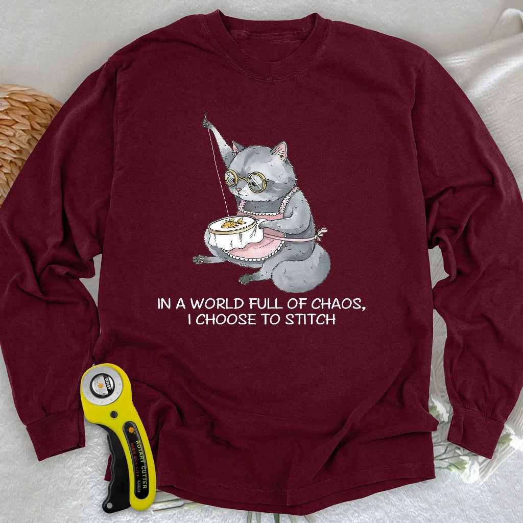 T-shirt manches longues mamie chat couturière