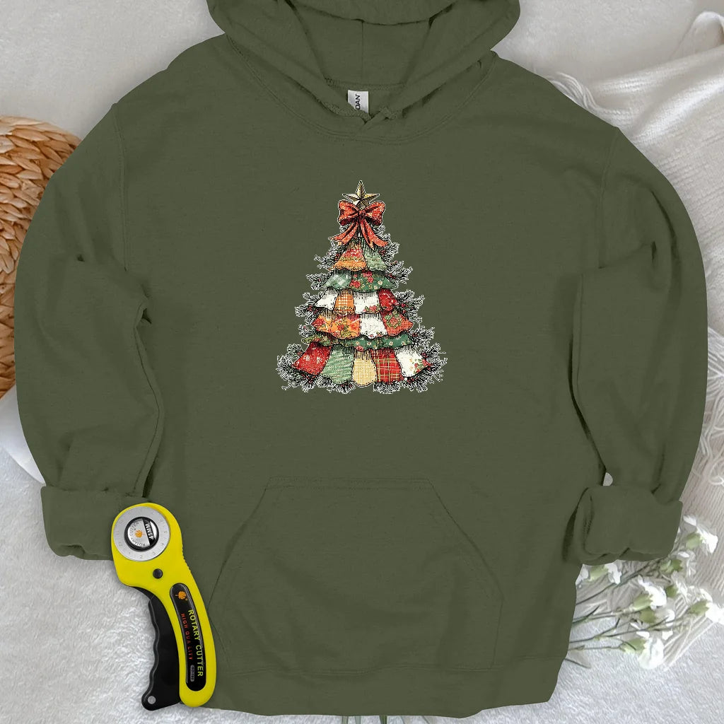Sweat à capuche Sapin de Noël effet patchwork
