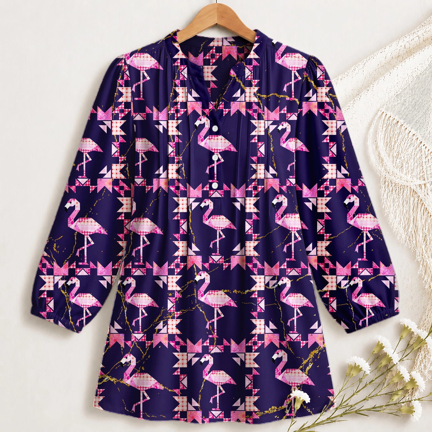 Pink Flamingo Quilt Blouse
