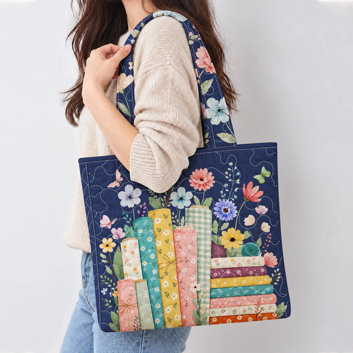 Quilter's Garden Fabric Rolls Quilted Tote Bag