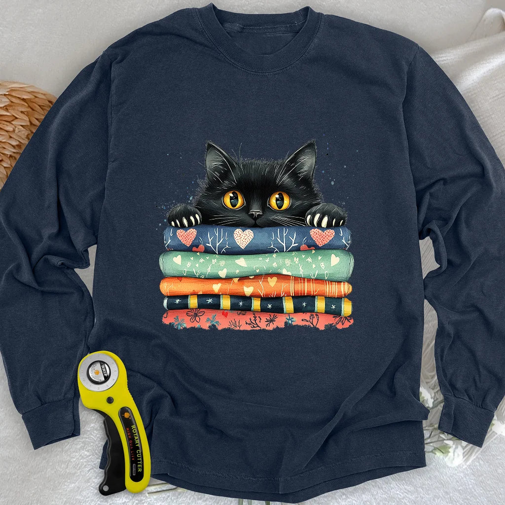 T-shirt manches longues Chat sur tissu