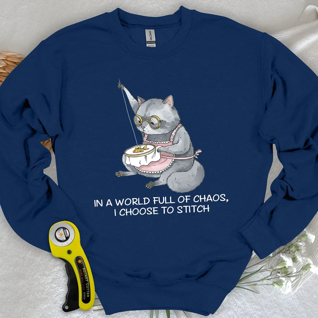 Sweat-shirt de grand-mère couturière chat