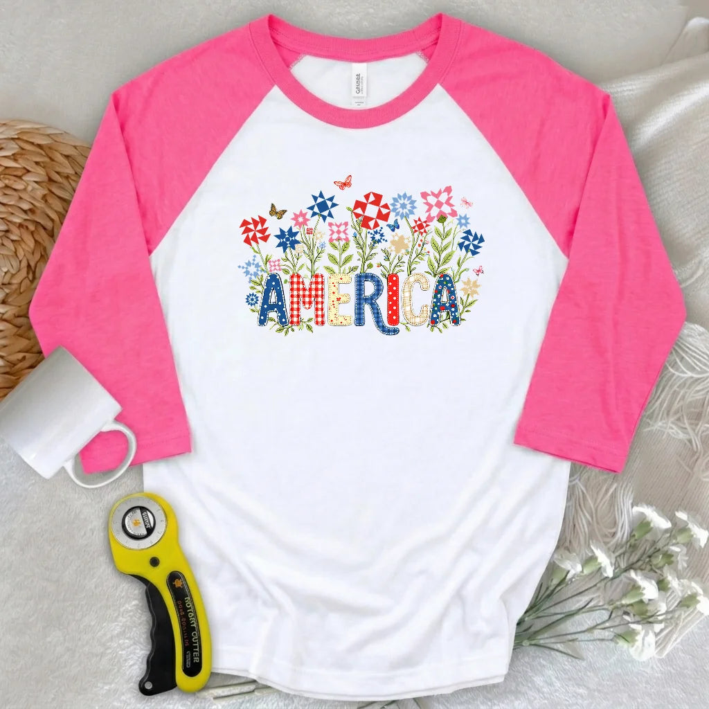 Appliqué America 3/4 Sleeve T-shirt