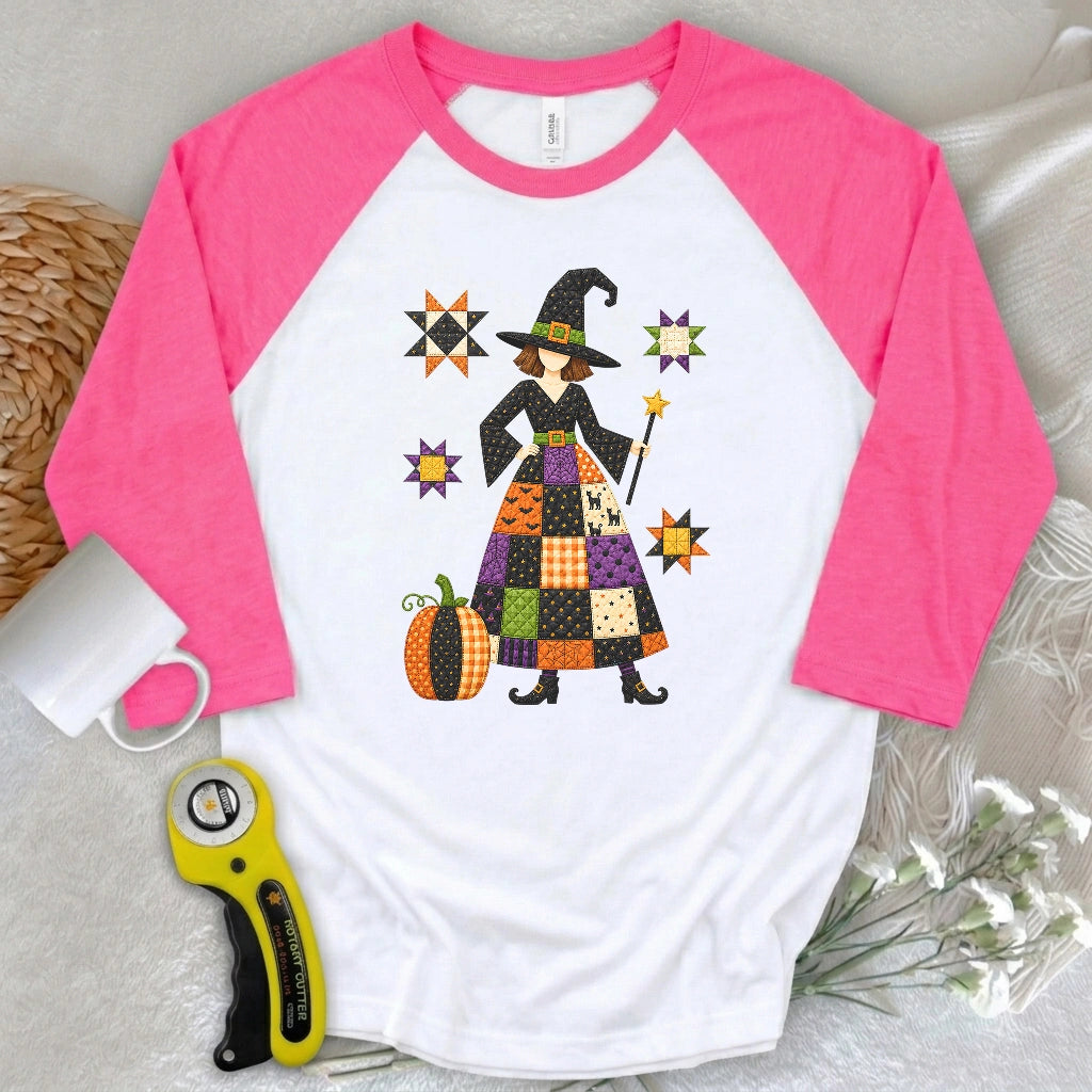 Patchwork Quilt Witch 3/4 Sleeve T-shirt