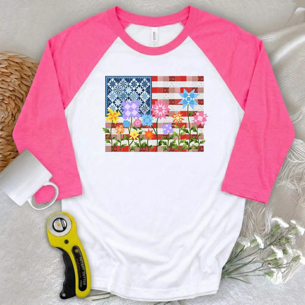 Stars, Stripes & Stitches 3/4 Sleeve T-shirt