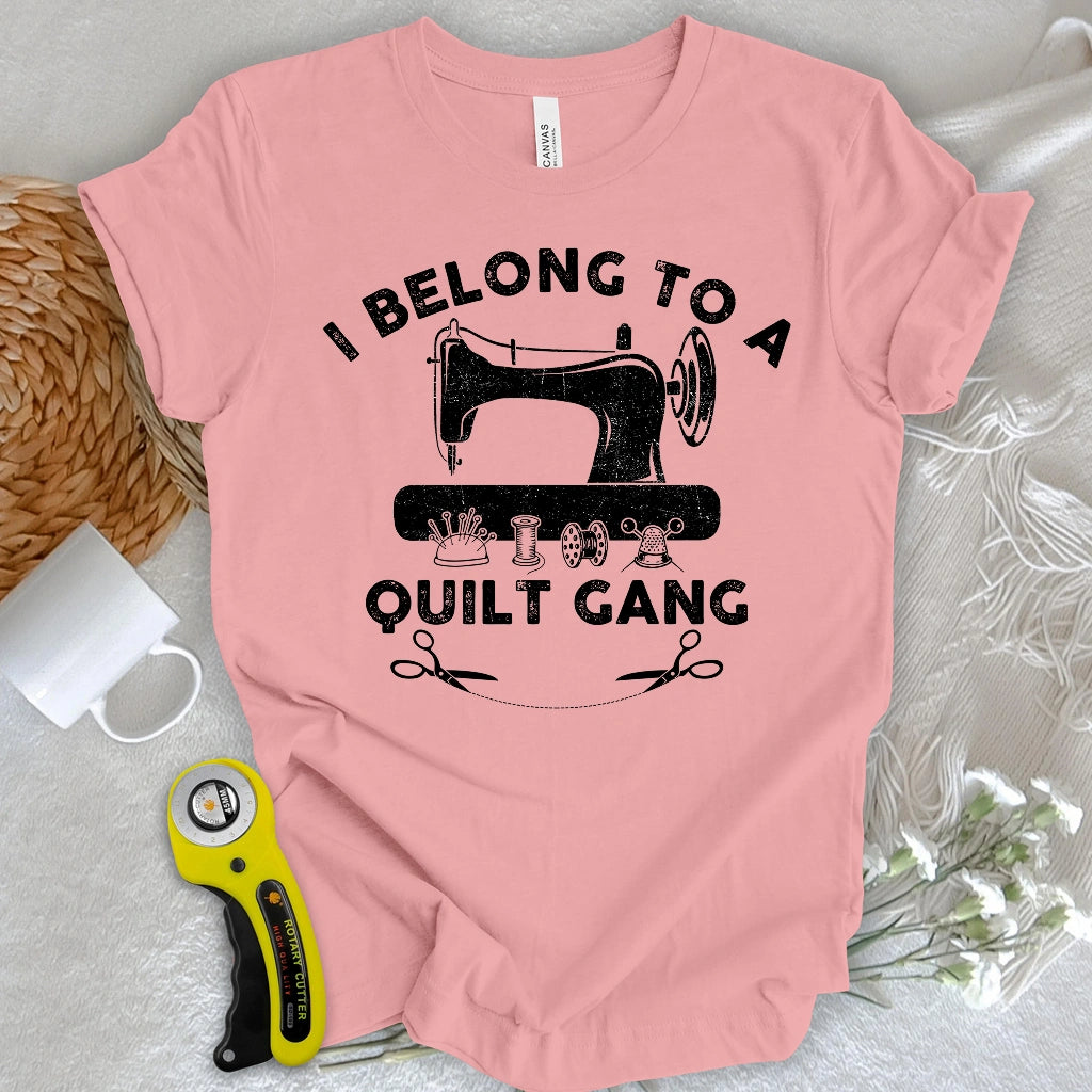 In a quilt gang T-shirt