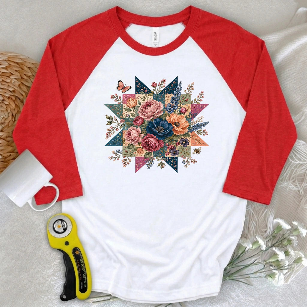 Blooming Patchwork Star 3/4 Sleeve T-shirt
