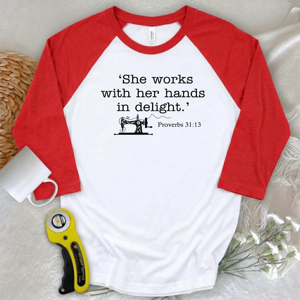 Sewing In Bible 3/4 Sleeve T-shirt