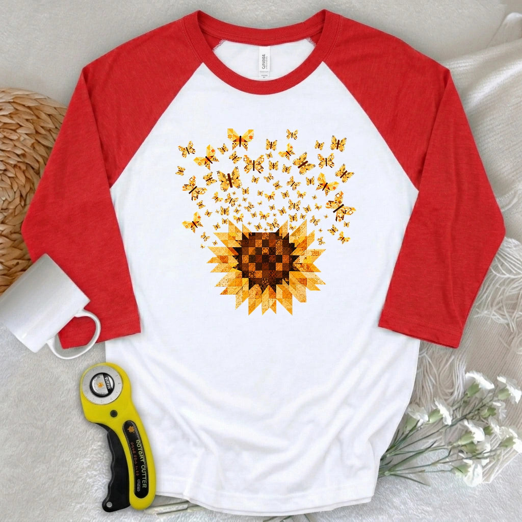 Sunflower Magic Quilt Bloom 3/4 Sleeve T-shirt