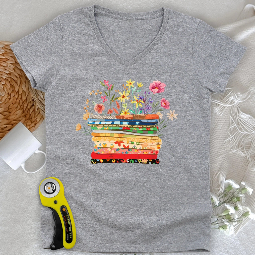 Floral Fabric Lady V-neck