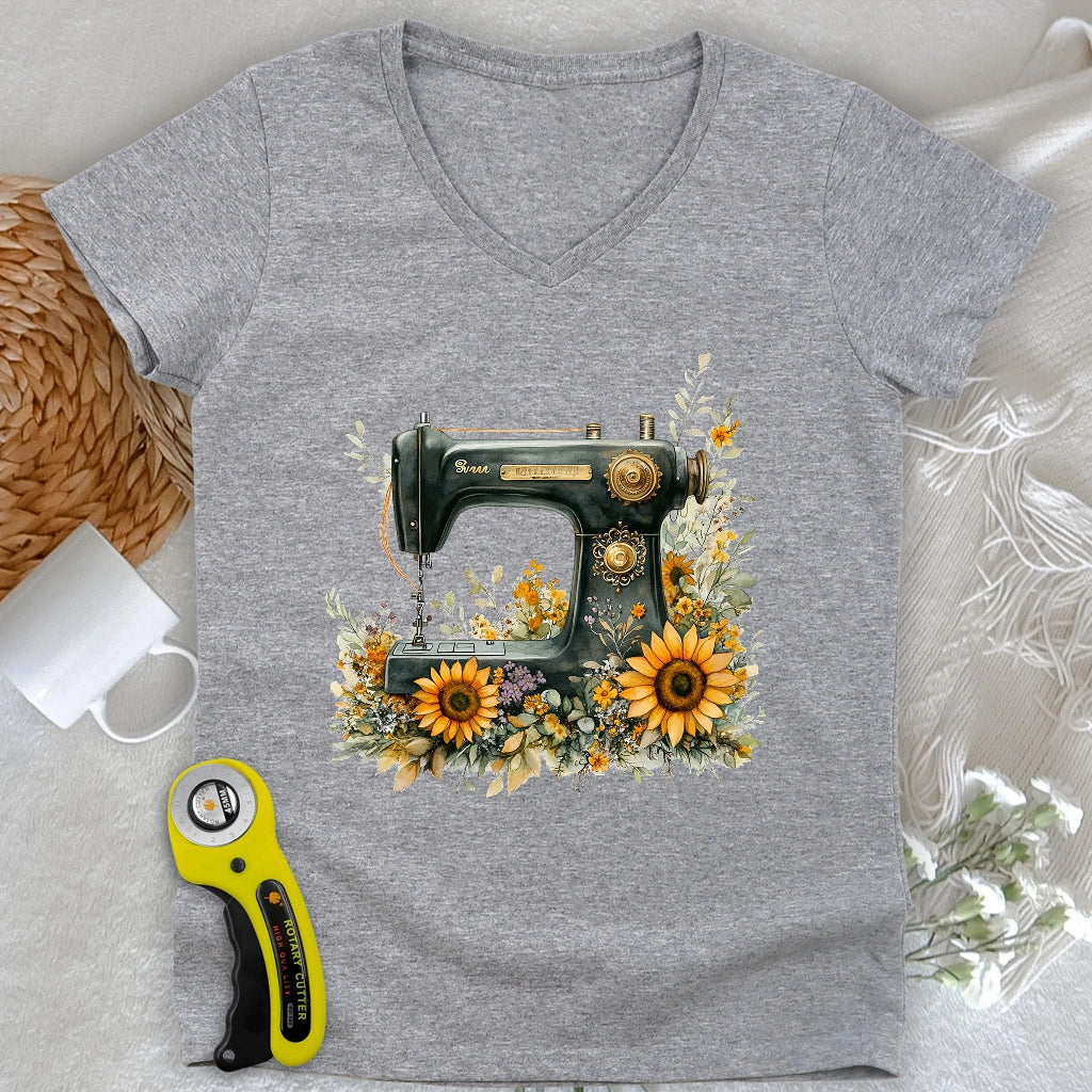 Floral Sewing Machine V-neck