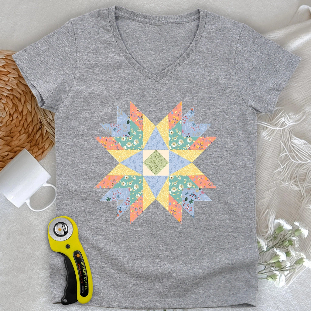 Floral Star Quilt V-neck