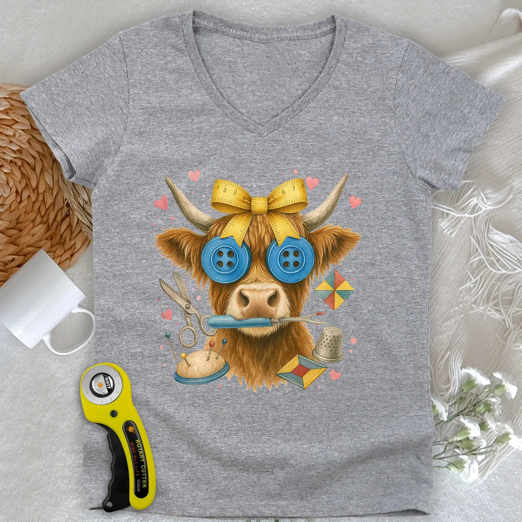 Highland Cow Lady V-neck