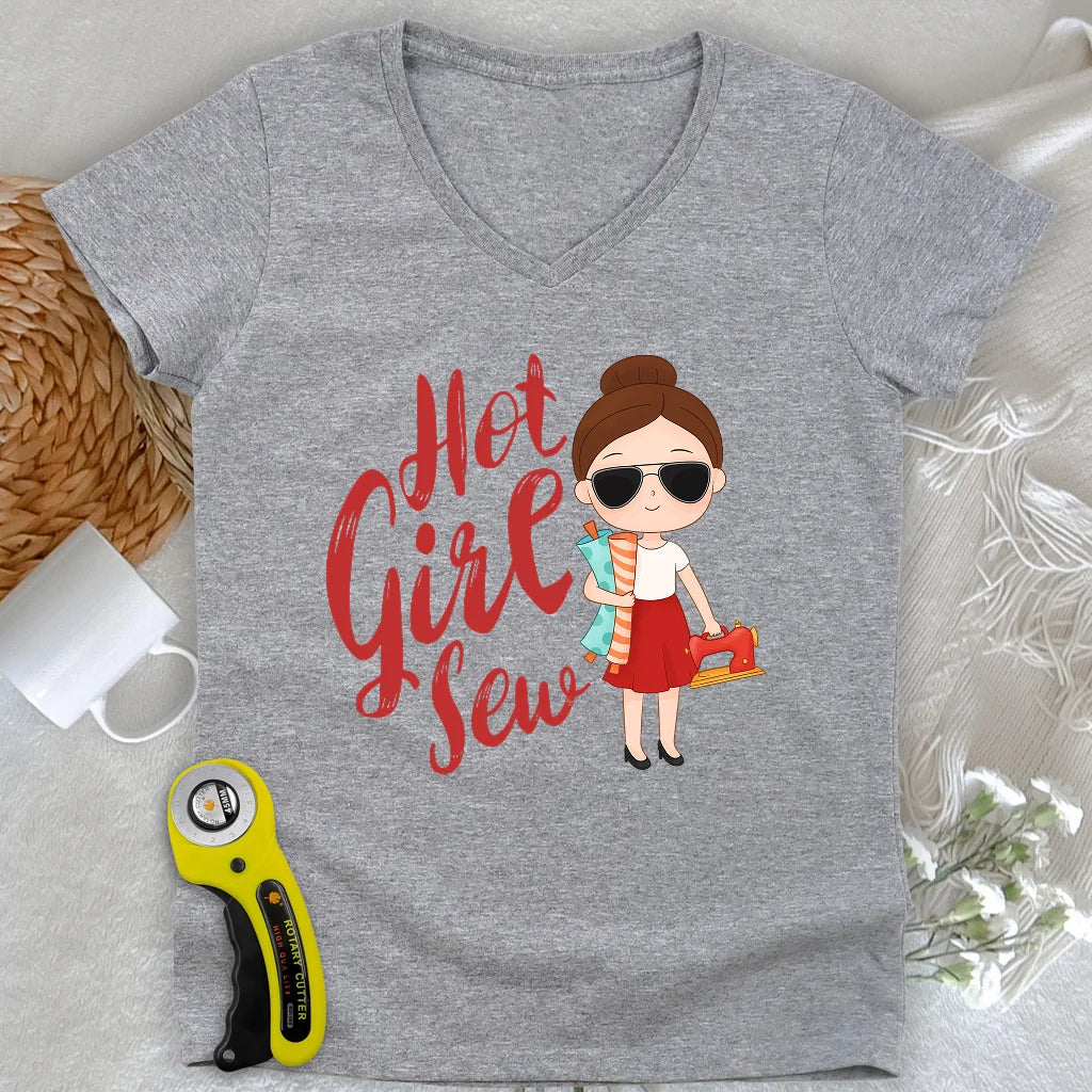 Okayest Quilter Lady V-neck