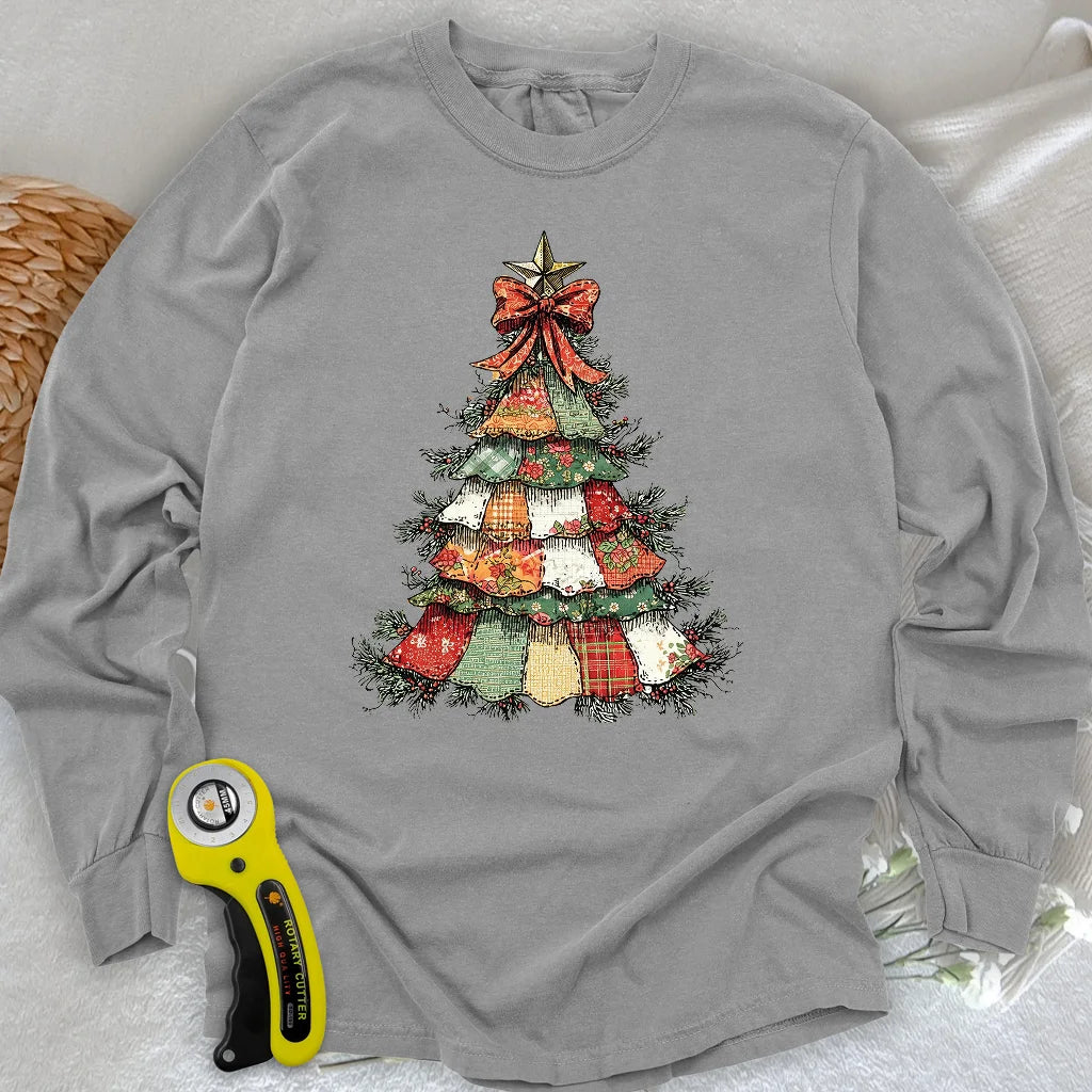 Patchwork Weihnachtsbaum Langarmshirt
