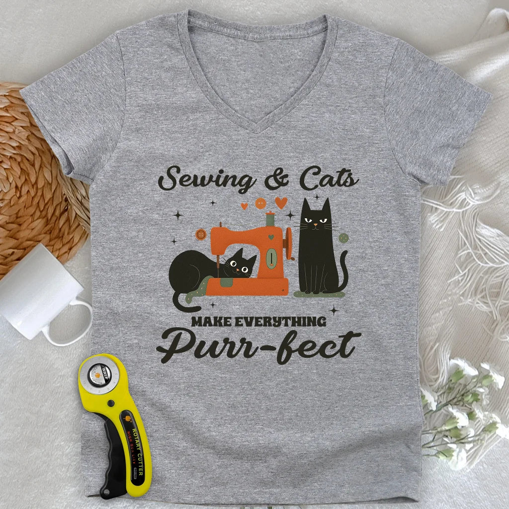 Purr-fect Sewing Lady V-neck