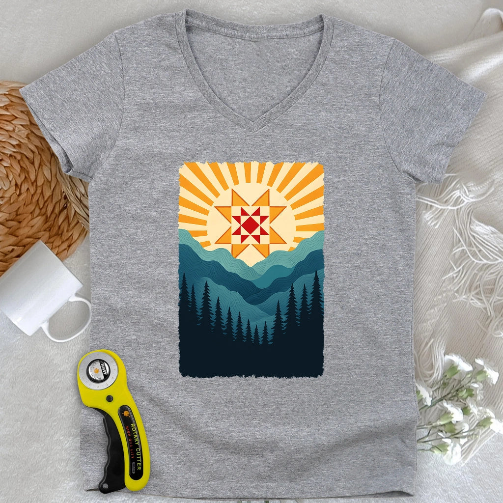 Quilting Sun Lady V-neck