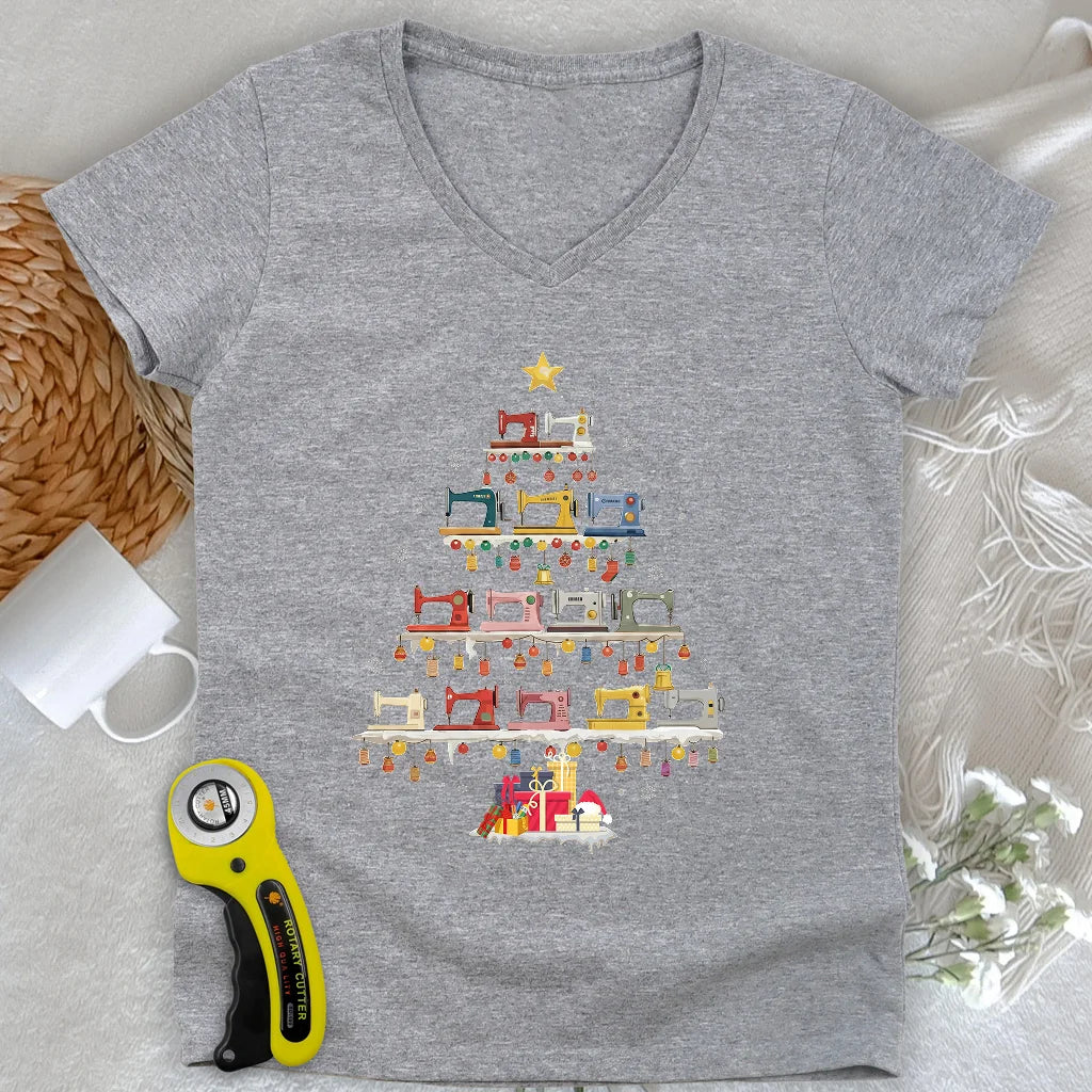 Sewing Machine Tree Lady V-neck