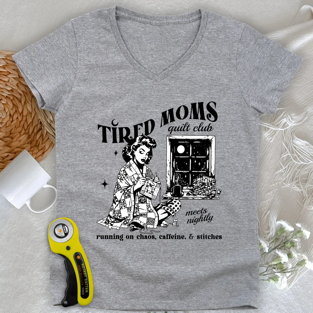 Tired Quilt Moms Lady V-neck