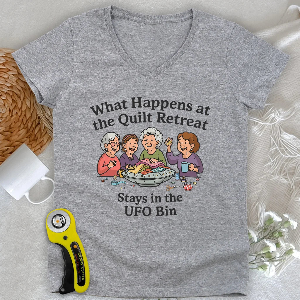 UFO Quilt Retreat Lady V-neck