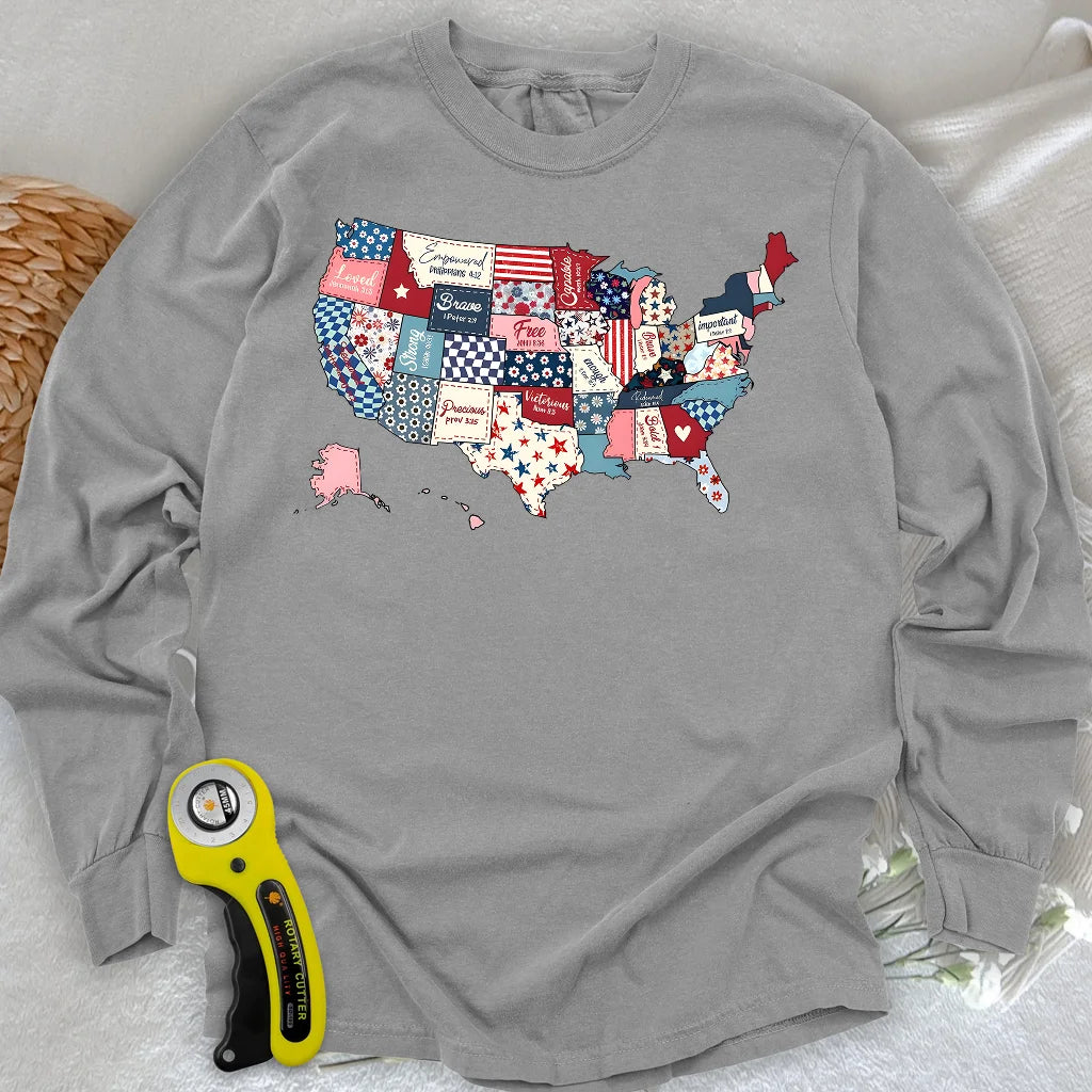 USA Quilt Map Long Sleeve T-shirt